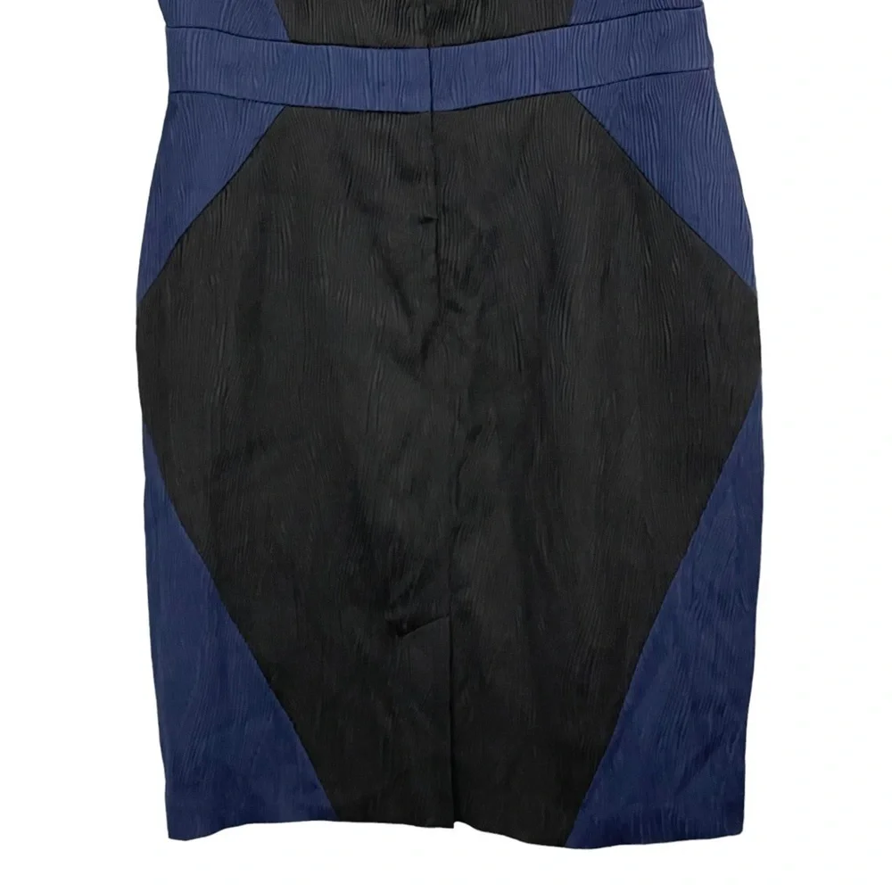 ADRIANNA PAPELL TEXTURED JACQUARD COLORBLOCK SLEEVELESS BLACK BLUE SHEATH DRESS